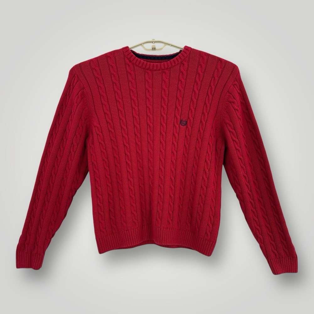 VTG Chaps Ralph Lauren Sweater‎ Mens 2XL Red Cable Knit Heavy Cotton Crest Logo
